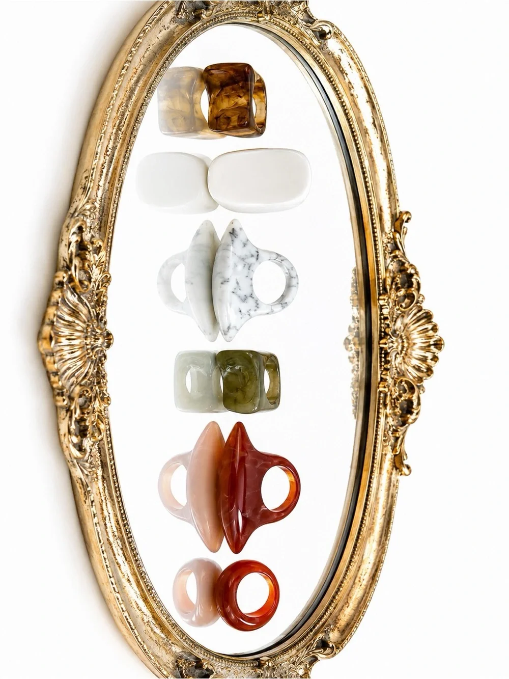 Marbled and Resin Statement Rings — Mixed Color Set
